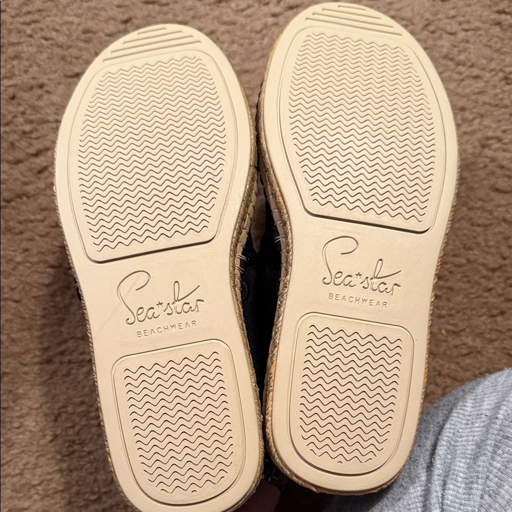 Sea Star Black Beachwear Beachcomber Espadrille Flats with Cream Toe Size 6 New - Picture 5 of 6